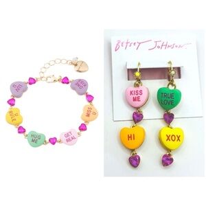 BETSEY JOHNSON SET Valentine Conversation Heart Bracelet & Dangle Earrings NWT